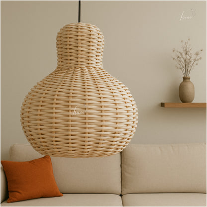 Cane Pear Lampshade with Iron Frame
