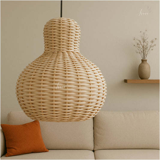 Cane Pear Lampshade with Iron Frame