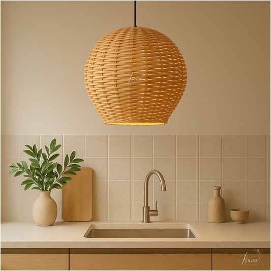 Cane Balloon Lampshade with Iron Frame