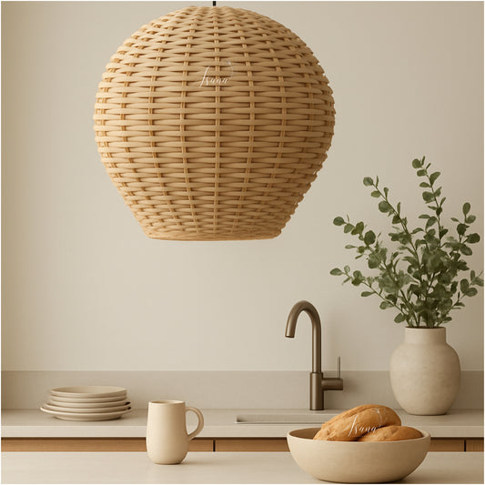 Cane Balloon Lampshade with Iron Frame