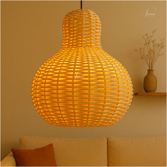 Cane Pear Lampshade with Iron Frame