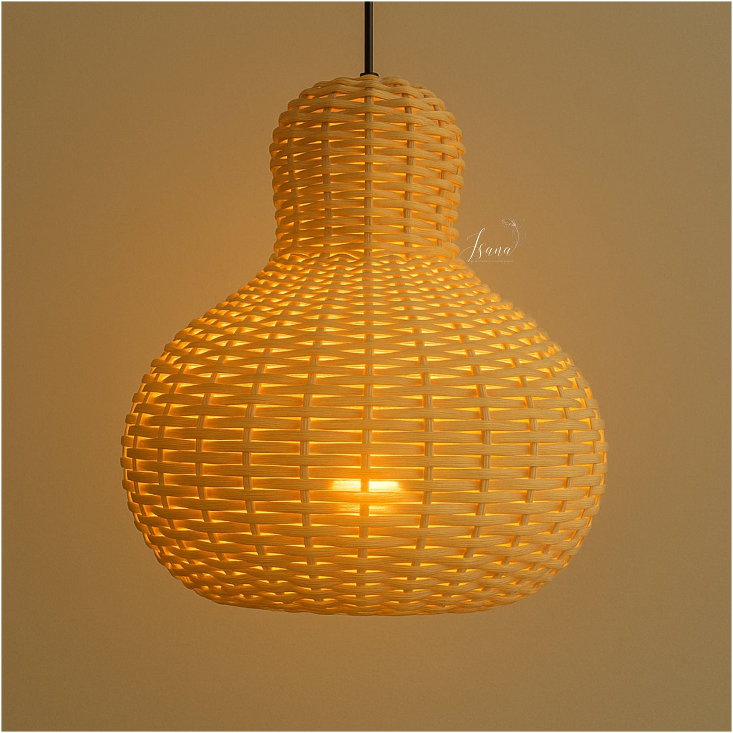 Cane Pear Lampshade with Iron Frame