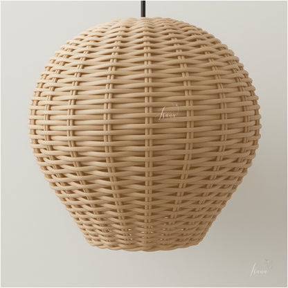 Cane Balloon Lampshade with Iron Frame
