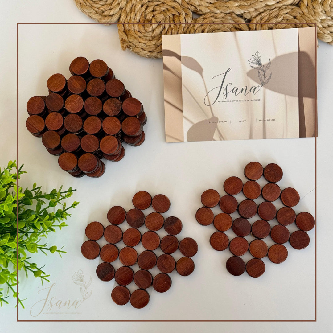 Isana® Bamboo Coaster Set – 6 pcs (Handwoven)