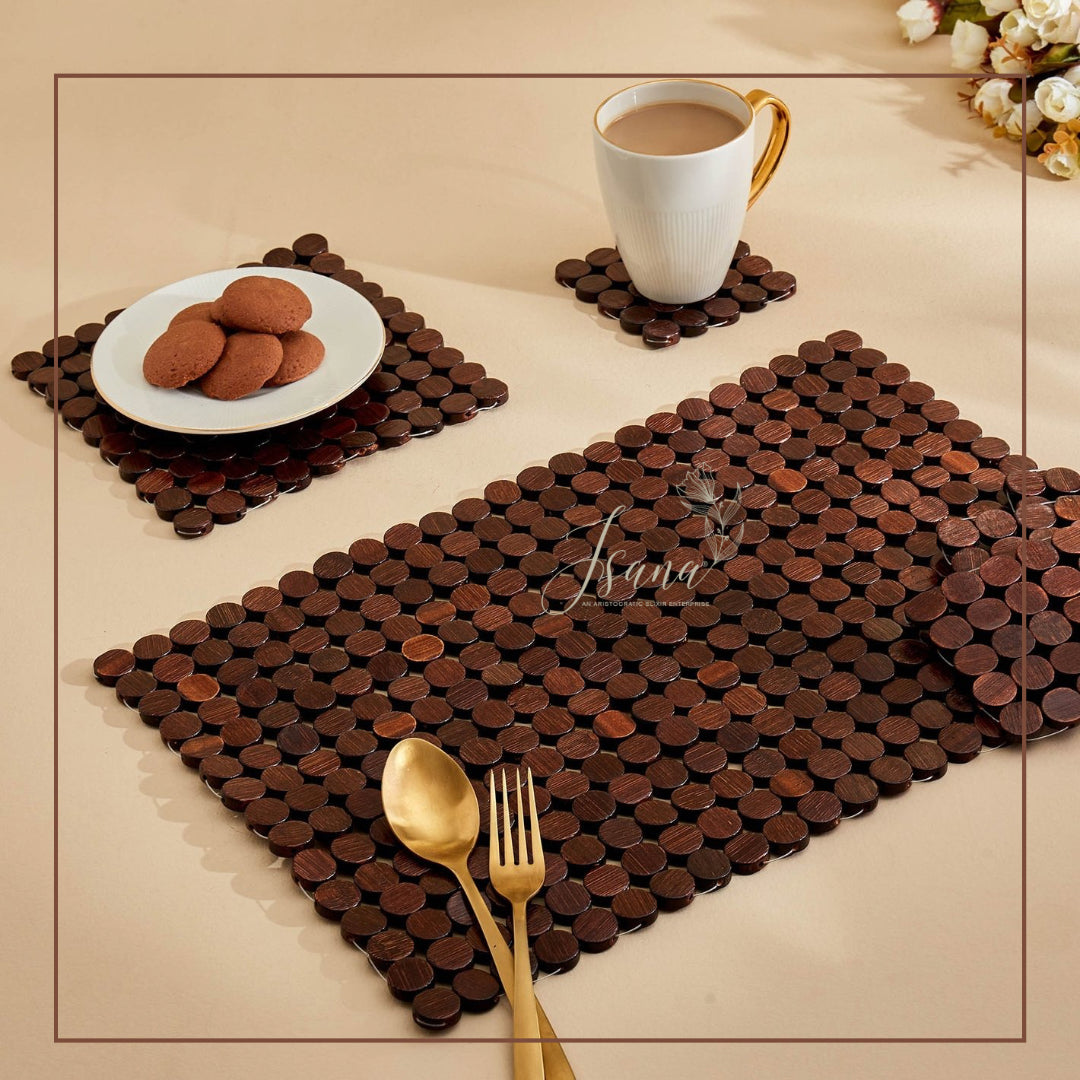 Isana® Bamboo Coaster Set – 6 pcs (Handwoven)