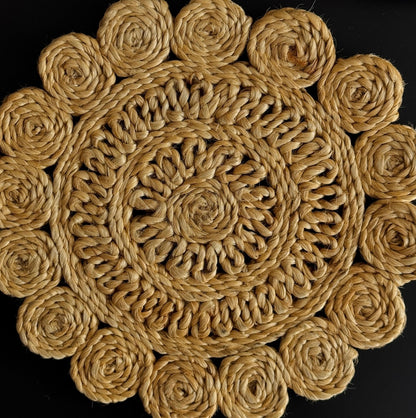 Rosette Bloom Jute Coaster – 6" Handwoven Floral Elegance