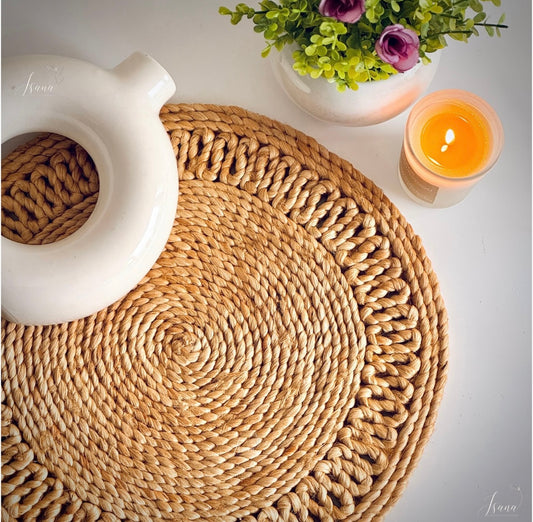 RusticBloom – Handwoven Round Jute Placemat
