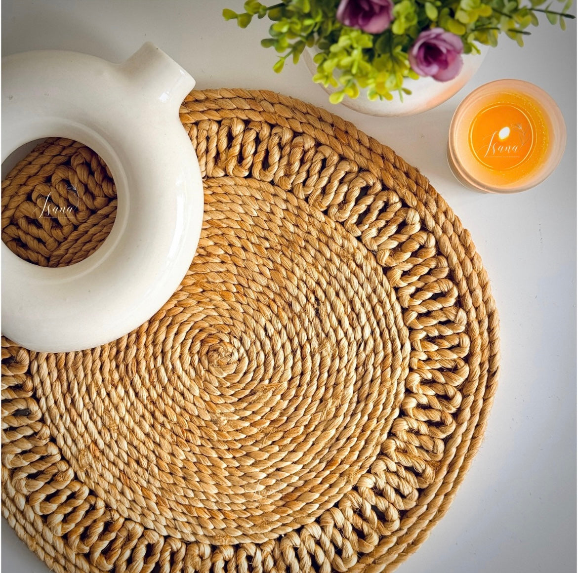RusticBloom – Handwoven Round Jute Placemat