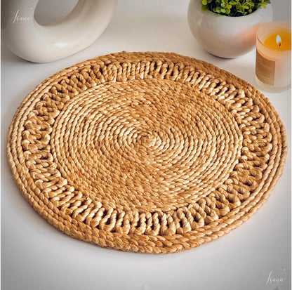 RusticBloom – Handwoven Round Jute Placemat