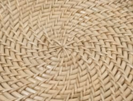 Cane Round Serving Tray with Handle