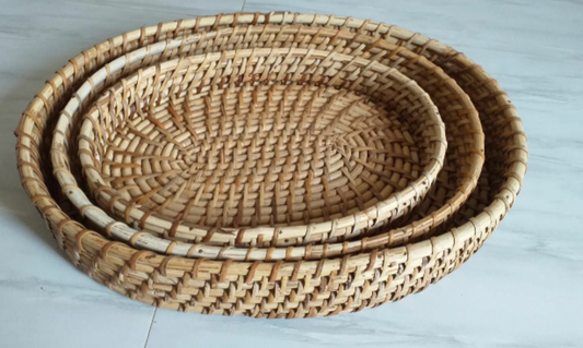 Oval Cane Tray – Set of 3