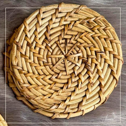 Aara Cane Coaster – Round Handwoven Design