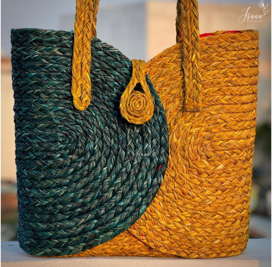Aakriti Sabai Bag – Dual-Tone Spiral Weave Tote