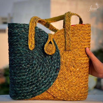 Aakriti Sabai Bag – Dual-Tone Spiral Weave Tote