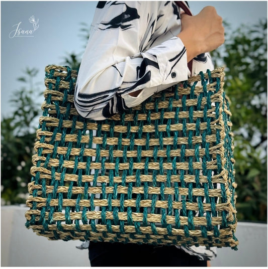 Aaranya Sabai Tote – Dual-Tone Forest Weave Bag