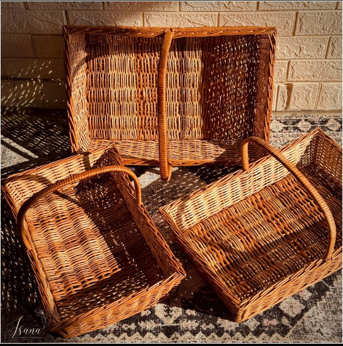 Hearth Willow Tray Set   With Handles  (Set of 3)