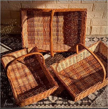 Hearth Willow Tray Set   With Handles  (Set of 3)