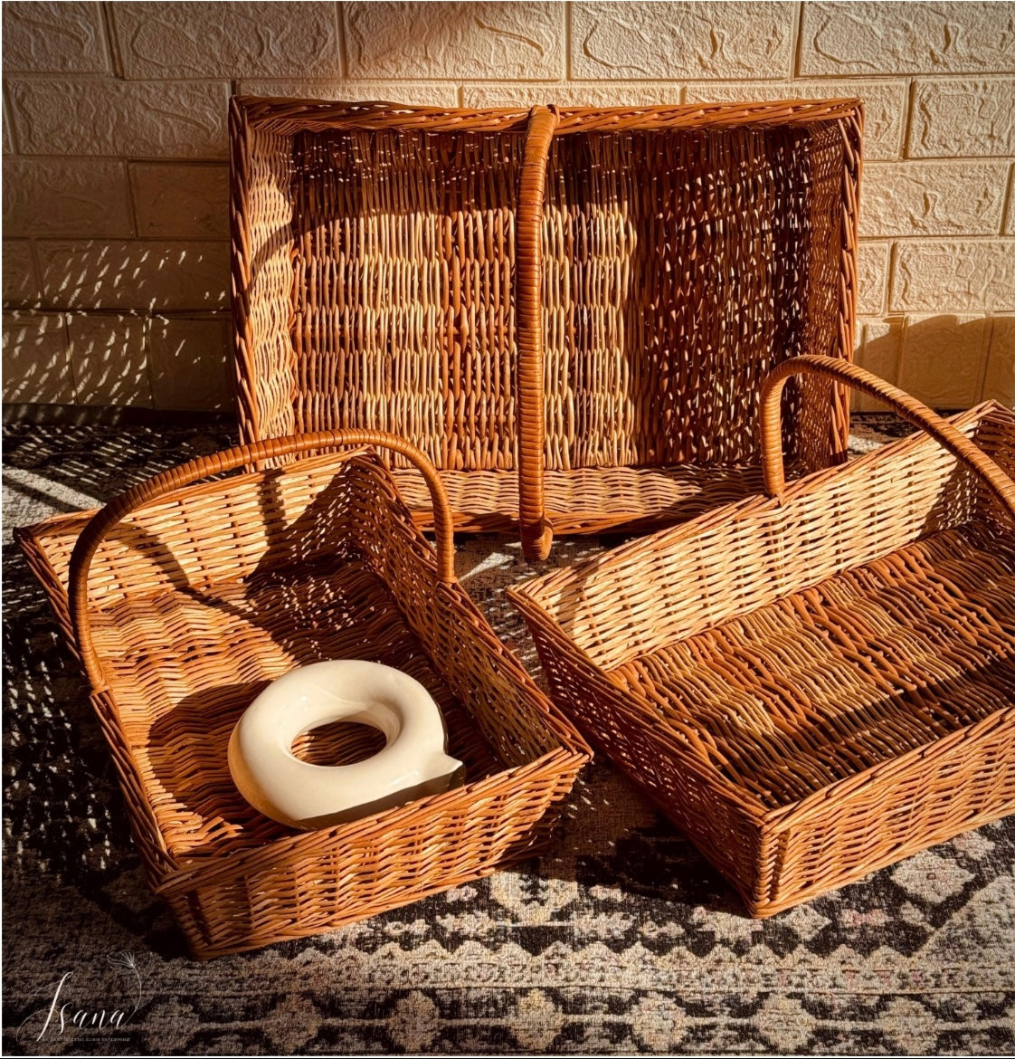 Hearth Willow Tray Set   With Handles  (Set of 3)