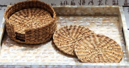Nayra Water Hyacinth Round Coaster Set with Holder (6 pcs)