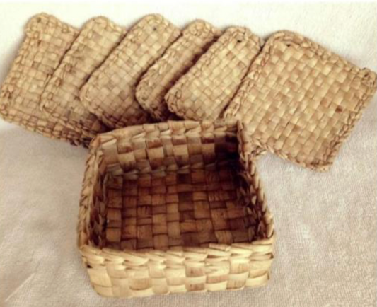 Nayra Water Hyacinth Square Coaster Set with Holder (6 pcs)